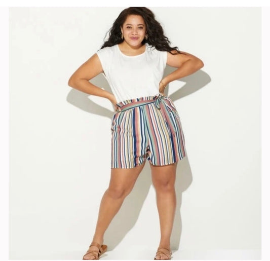 White Striped Romper 2X