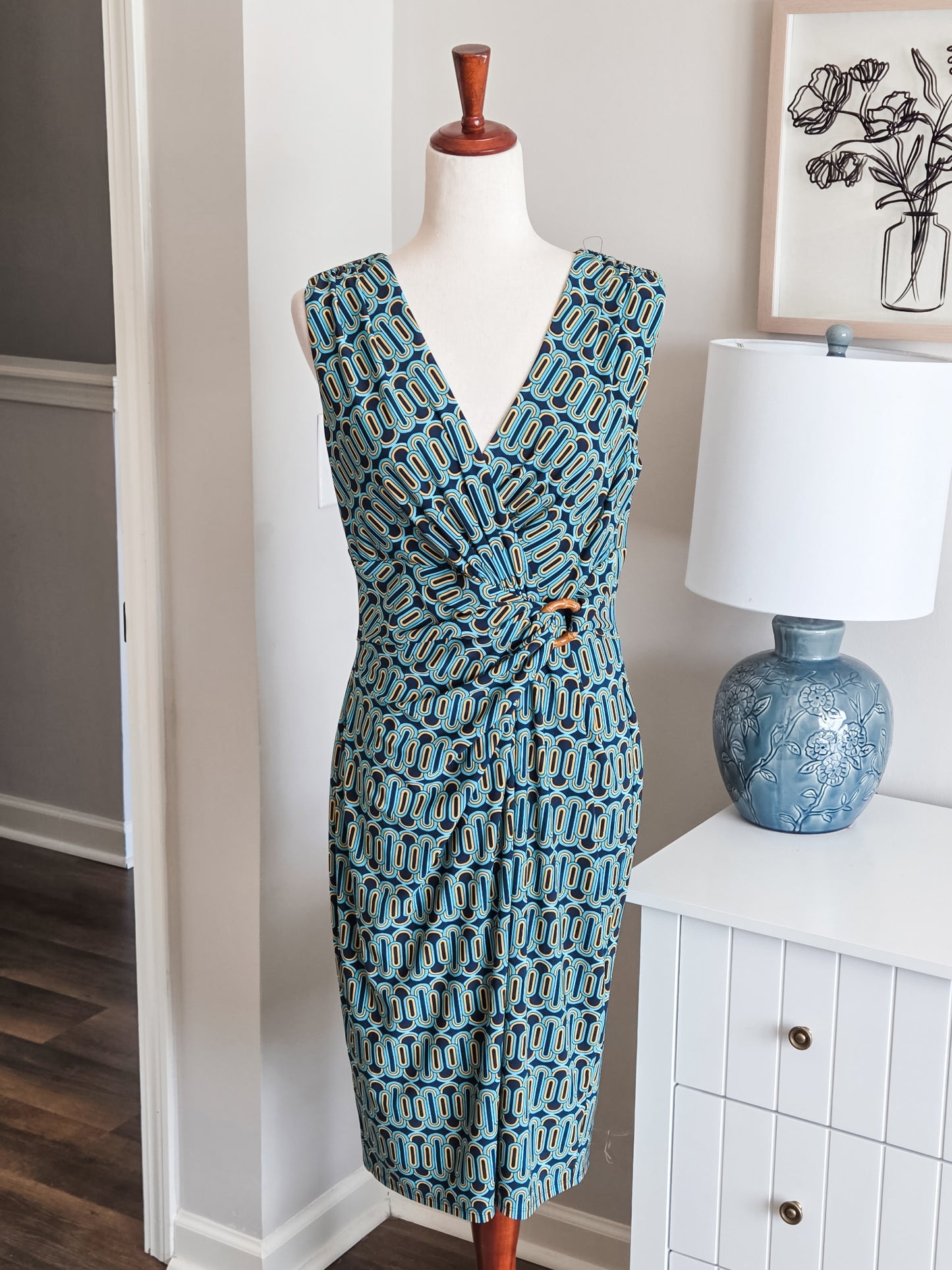 Navy Blue Yellow Print Dress 10
