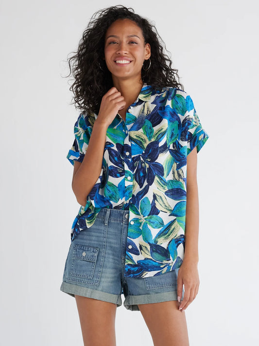 Blue Green Floral Button Up XL