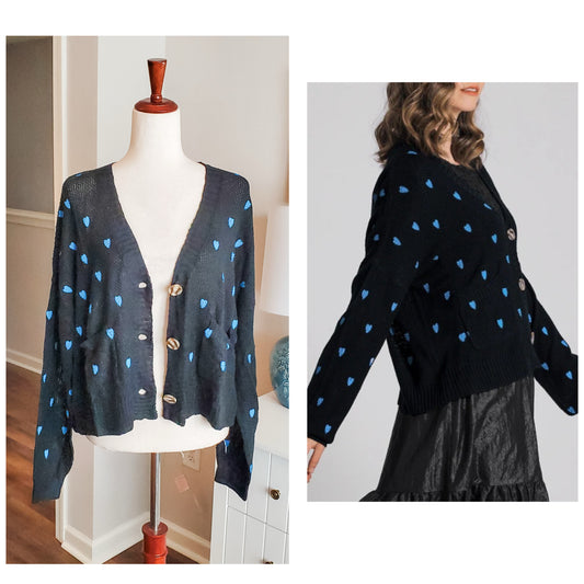 NEW Black Blue Heart Cardigan