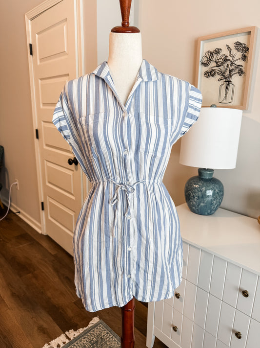 Blue White Striped Cotton Dress S