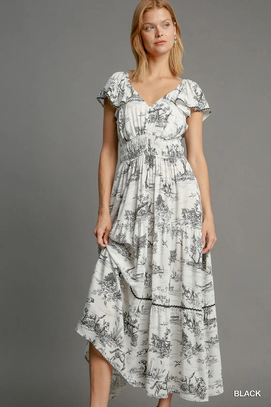 NEW Black White Toile Print Dress