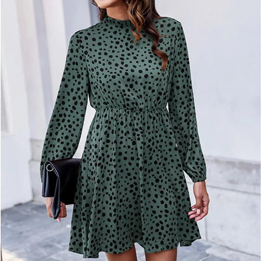 Green Black Print Dress M