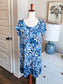 Blue White Floral Dress L