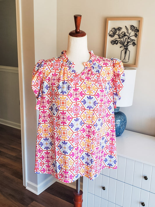 NEW White Multi Color Top M