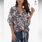 Navy Blue Orange Floral Top L