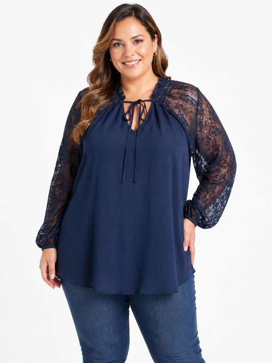 Navy Lace Sleeve Top 14/16W