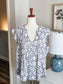Gray White Print Top M