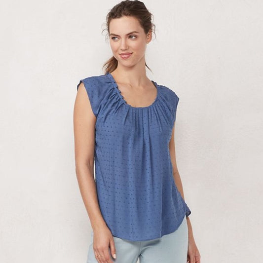 Blue Swiss Dotted Top XL