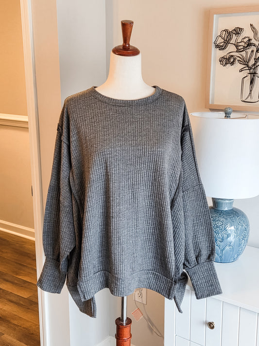 Gray Ribbed Sweater L