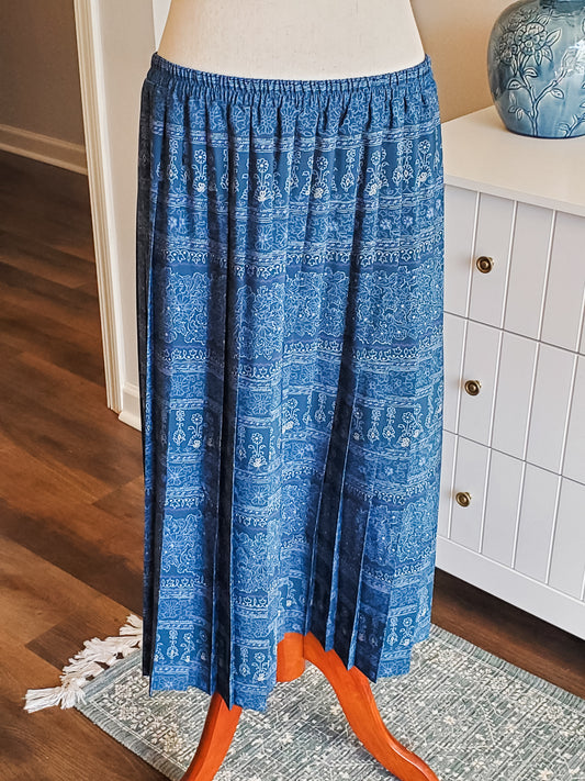 Navy Pleated Print Skirt 18