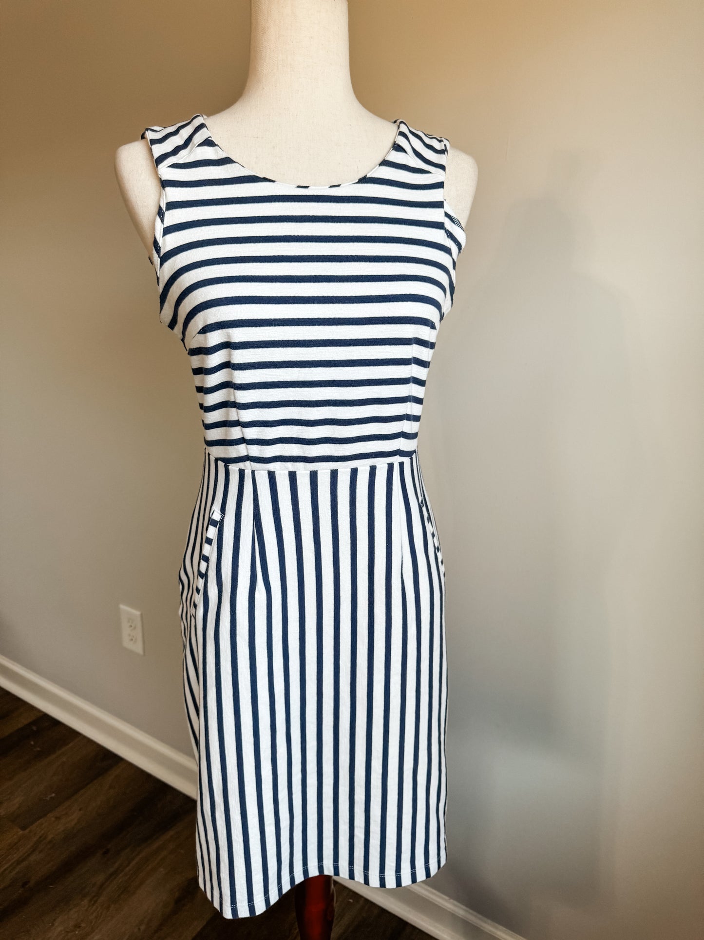 Navy White Striped Dress XS