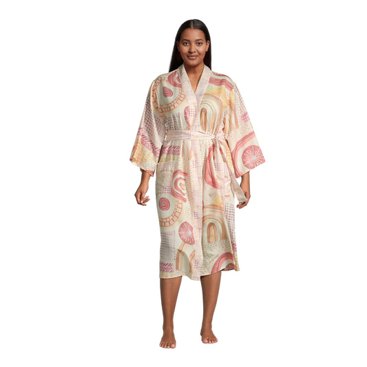 Pink Cream Yellow Print Kimono OS
