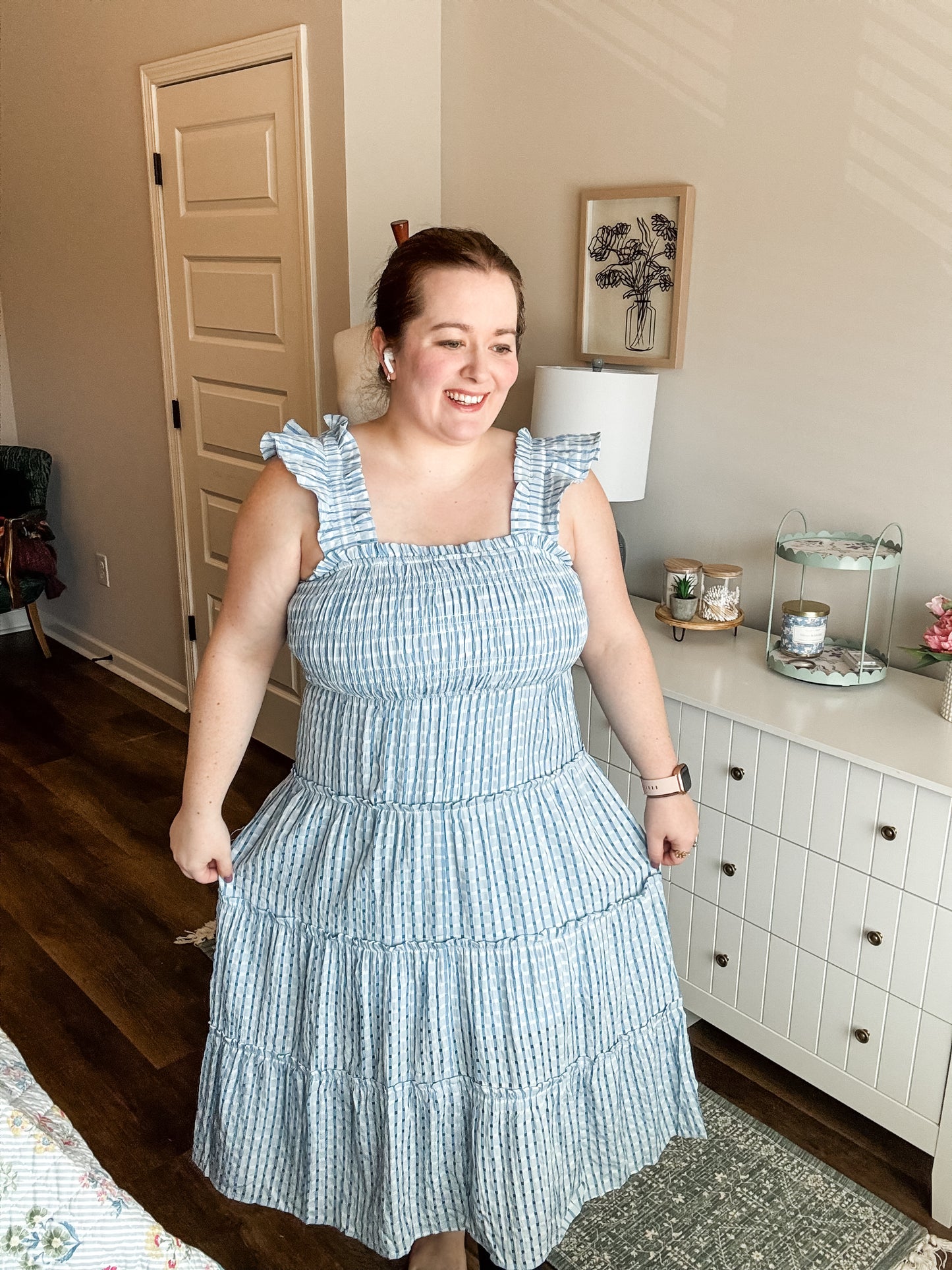 NEW Blue White Smocked Dress