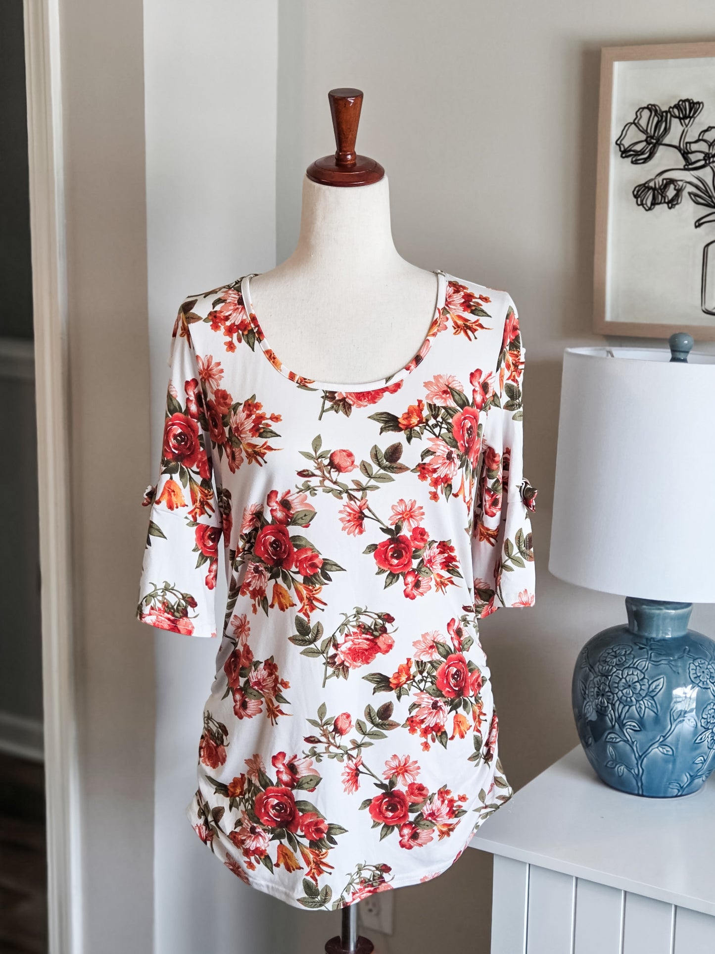 White Floral Maternity Top S