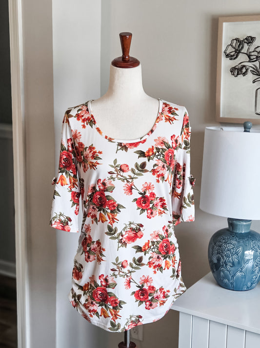 White Floral Maternity Top S