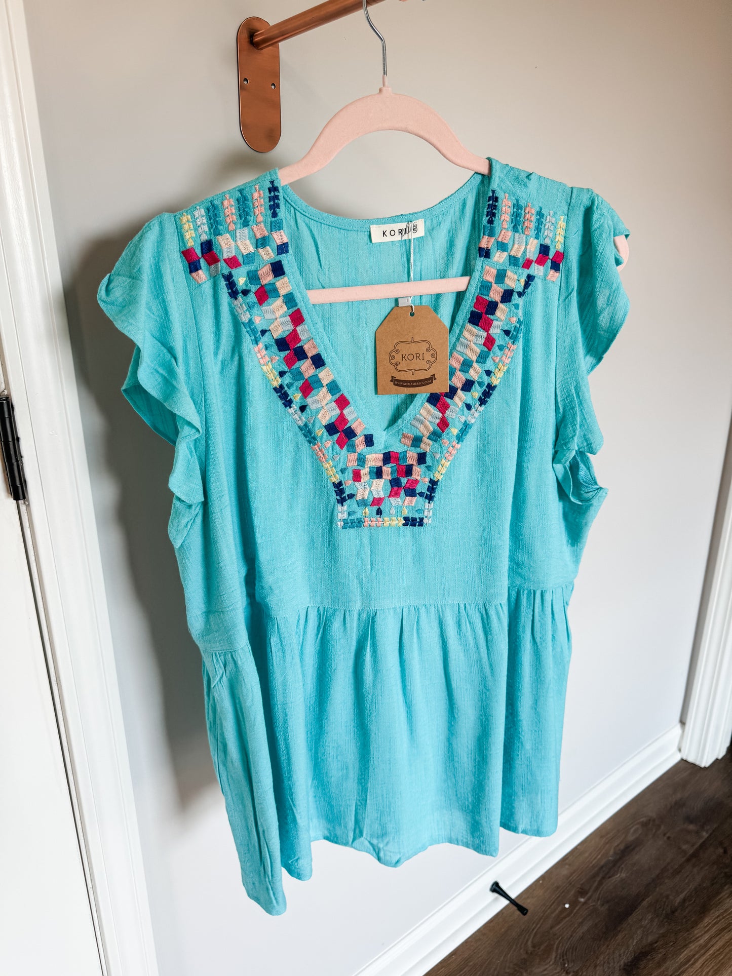 Blue Embroidered Top :: Plus