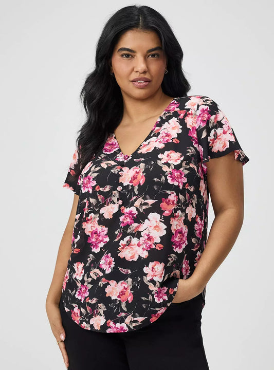 Black Floral Top L
