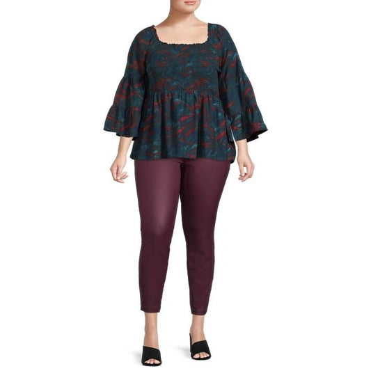 Teal Rust Navy Print Top 2X
