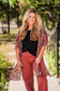 Black Red Green Brown Floral Kimono M