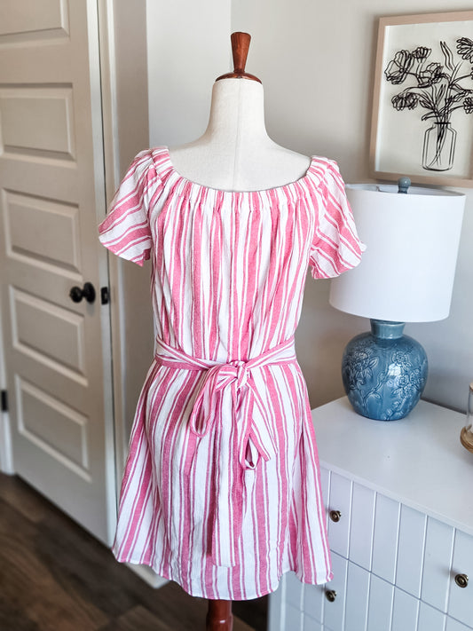 Pink White Striped Dress M