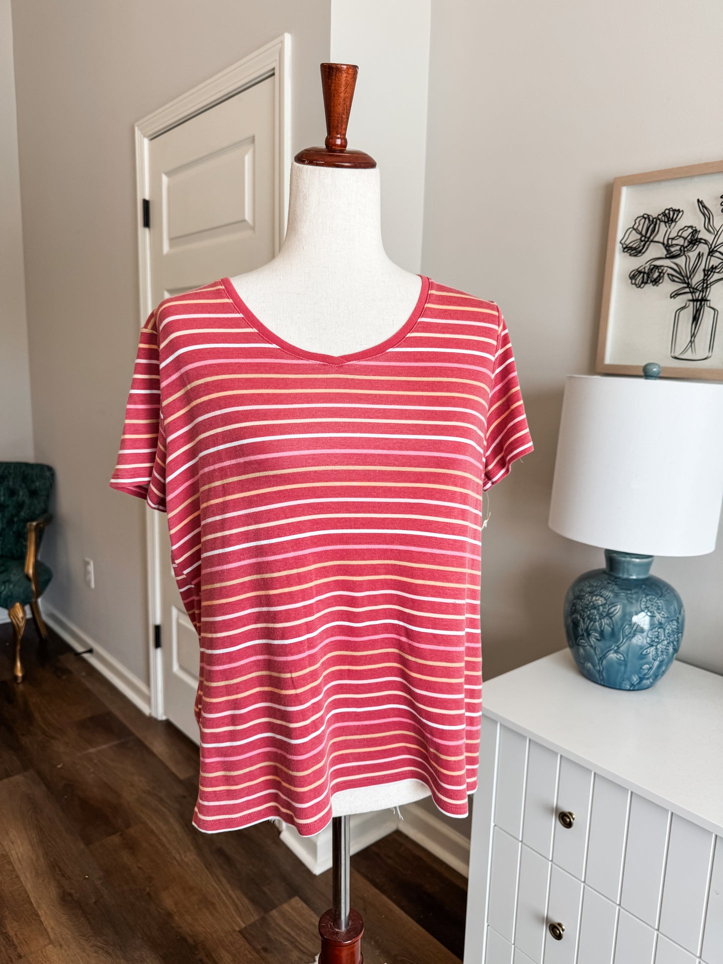 Pink Cotton Striped Tee L