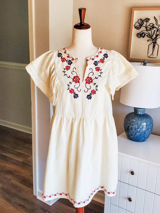 NEW Cream Embroidered Dress M