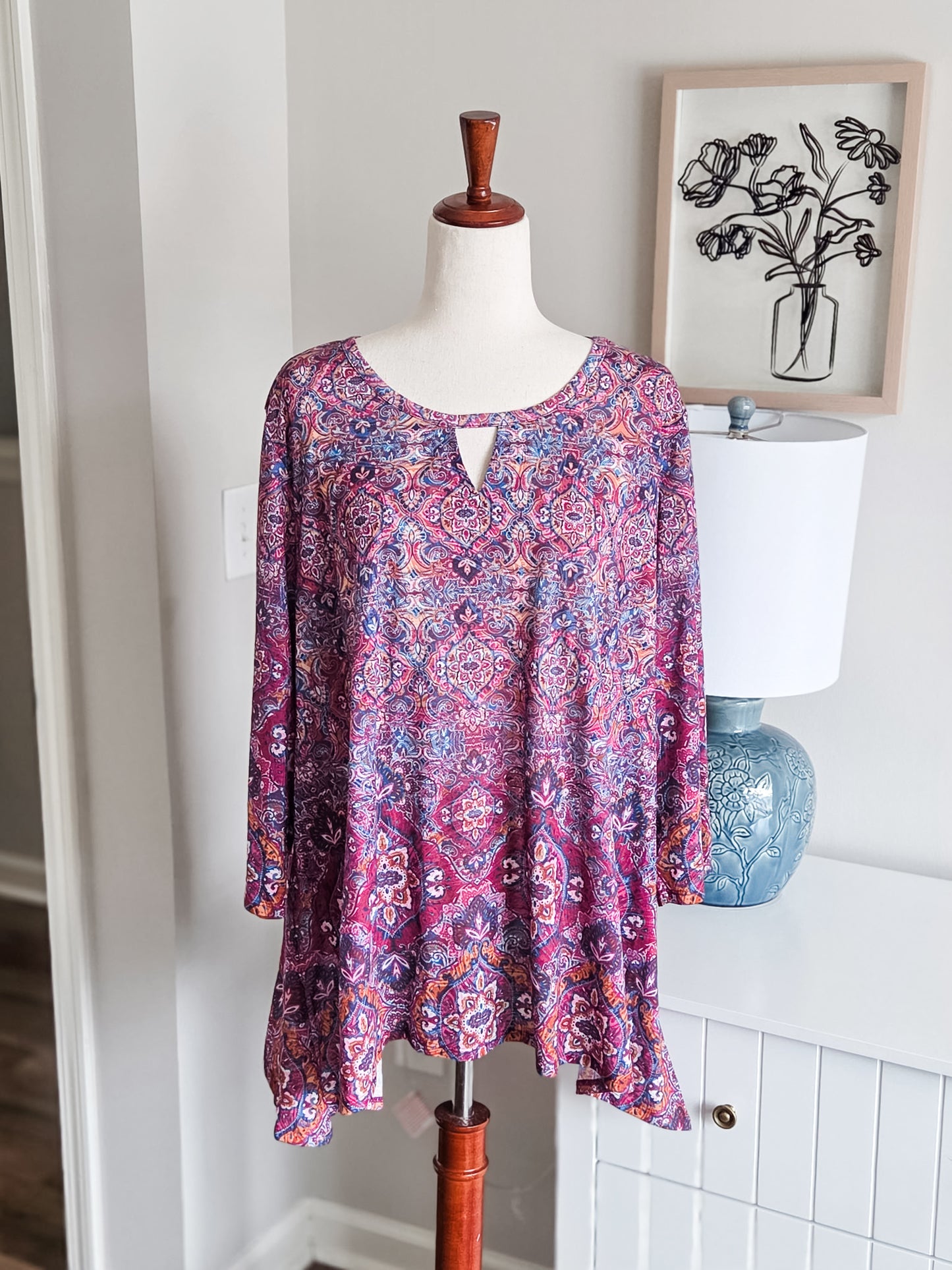 Pink Blue Orange Print Top 3X
