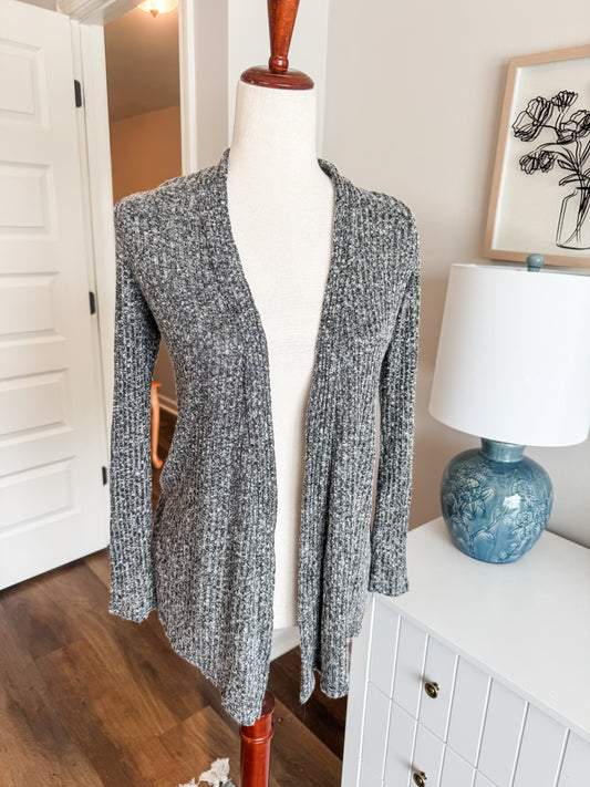 Black White Ribbed Cardigan M