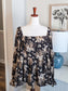 Black Brown Smocked Floral Top XL