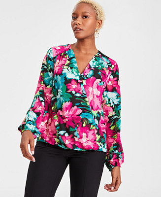 Teal Pink Green Floral Top S