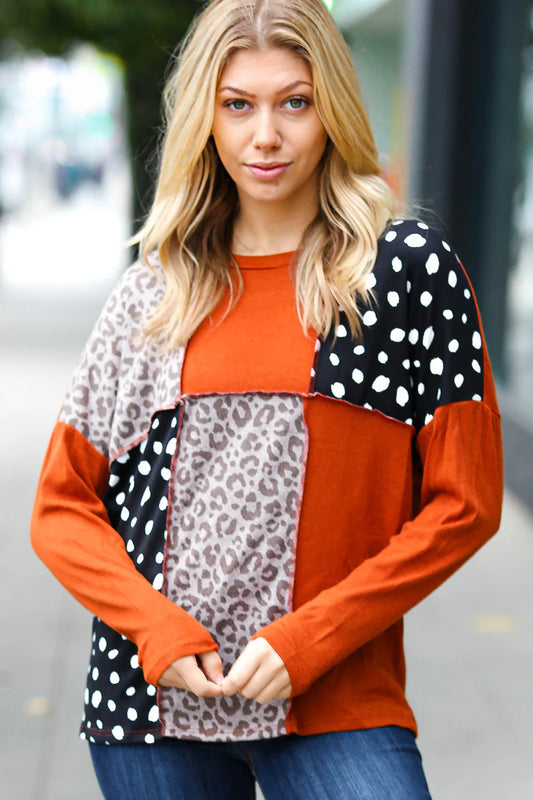 Orange Black White Colorblock Top 2X