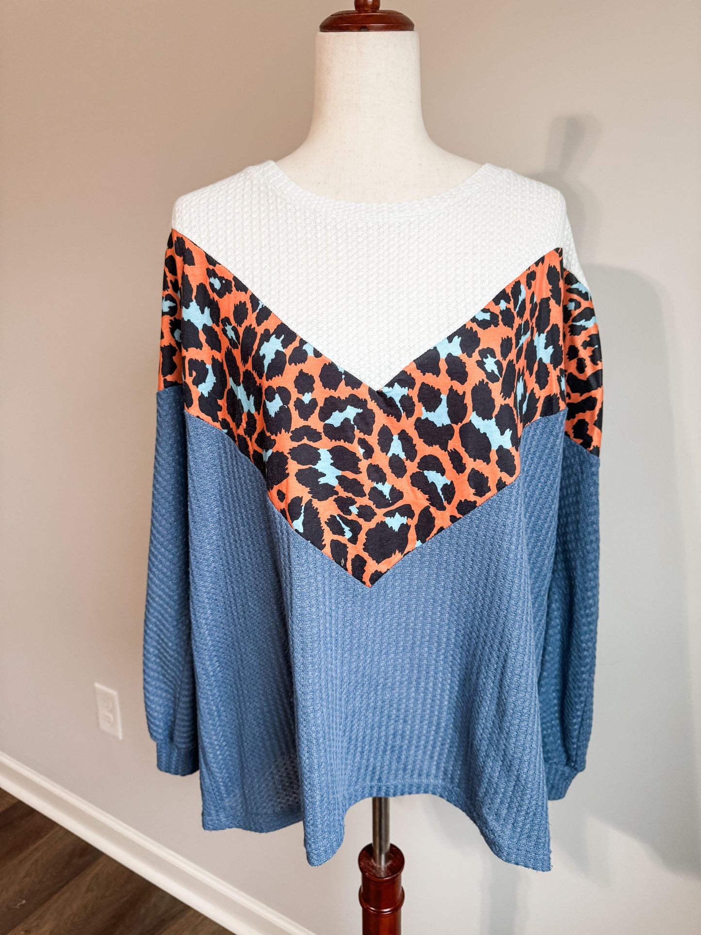 Blue Orange Animal Print Top M