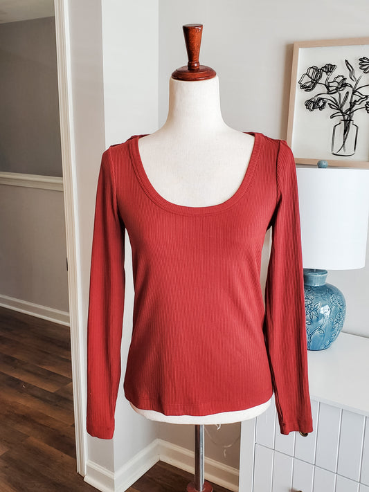 Dusty Red Ribbed Spanx Top S