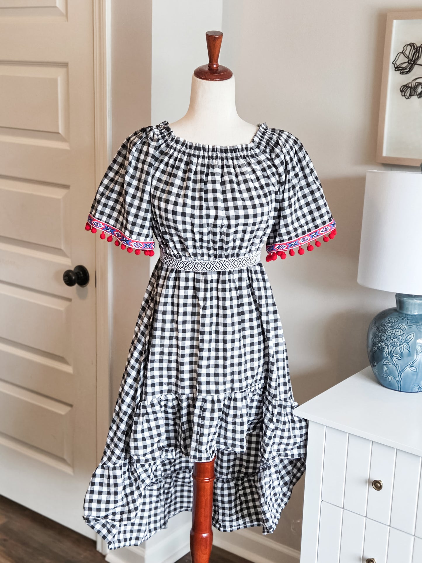 Gingham Embroidered Dress 4