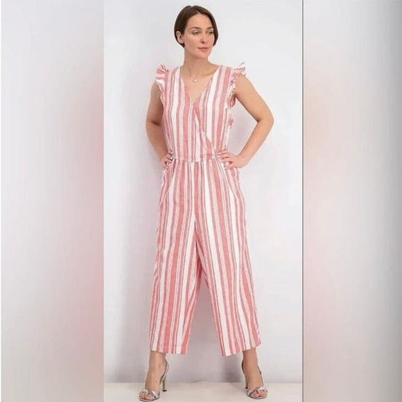 Red White Striped Jumpsuit S