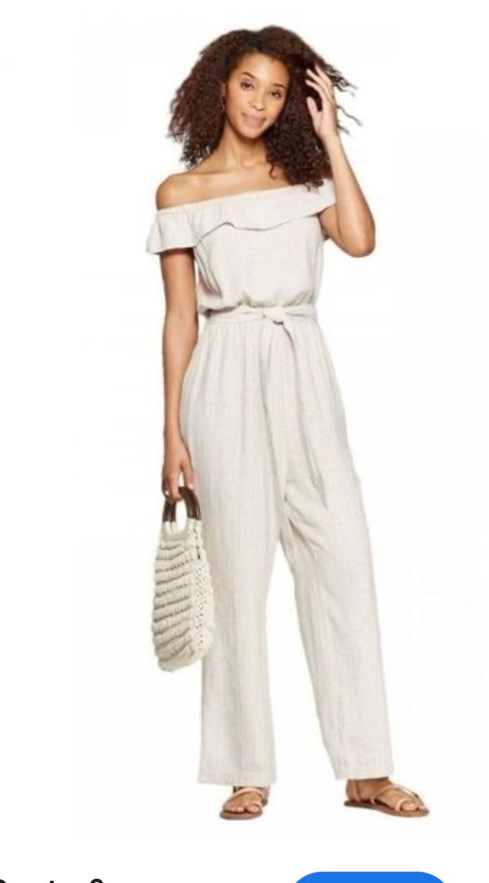 Tan White Striped Jumpsuit XS