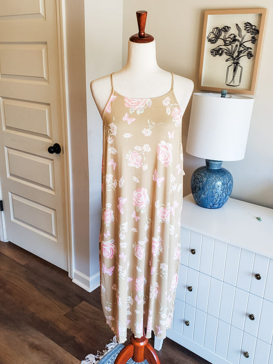 Tan Floral Sundress 3X
