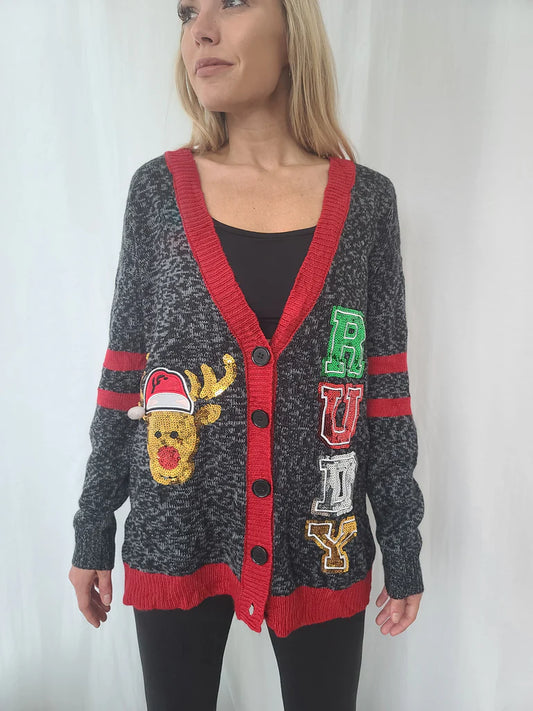 Multi Color Christmas Cardigan L